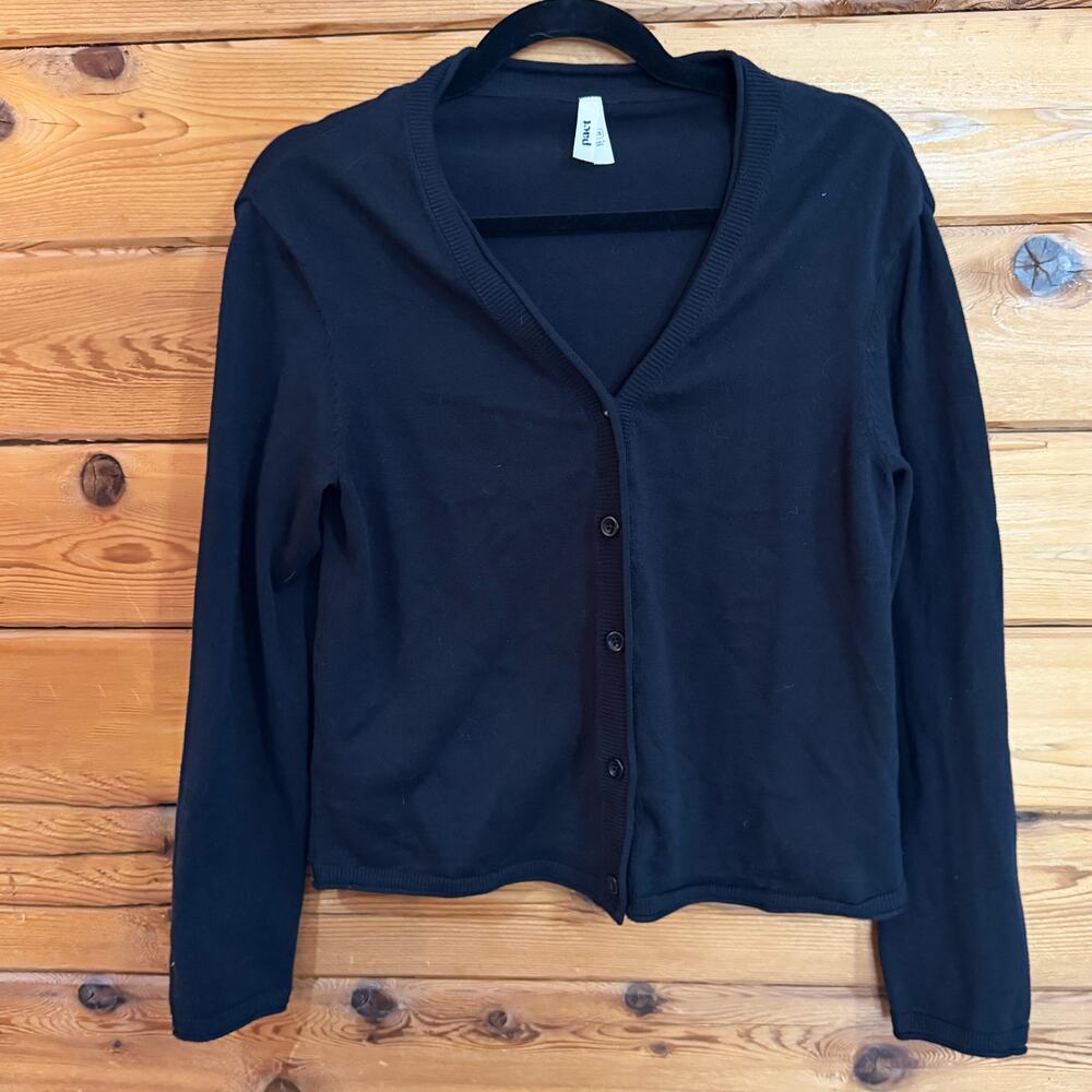 Pact Black Button Down Cardigan Organic Cotton XS